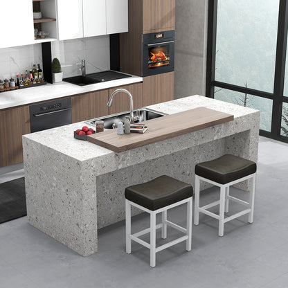 24.5 Inches Linen Fabric Saddle Stools Set of 2 with Cushioned Seat-Black and White, Black & White Bar Stools at Gallery Canada