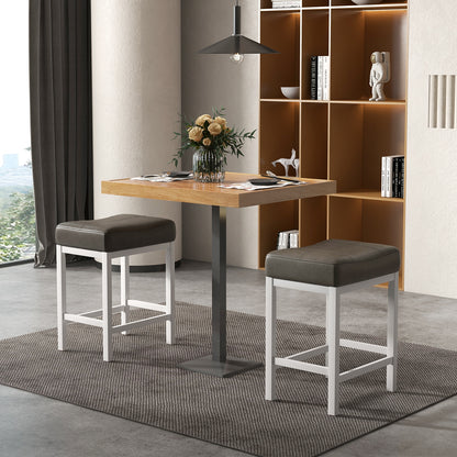 24.5 Inches Linen Fabric Saddle Stools Set of 2 with Cushioned Seat-Black and White, Black & White Bar Stools at Gallery Canada