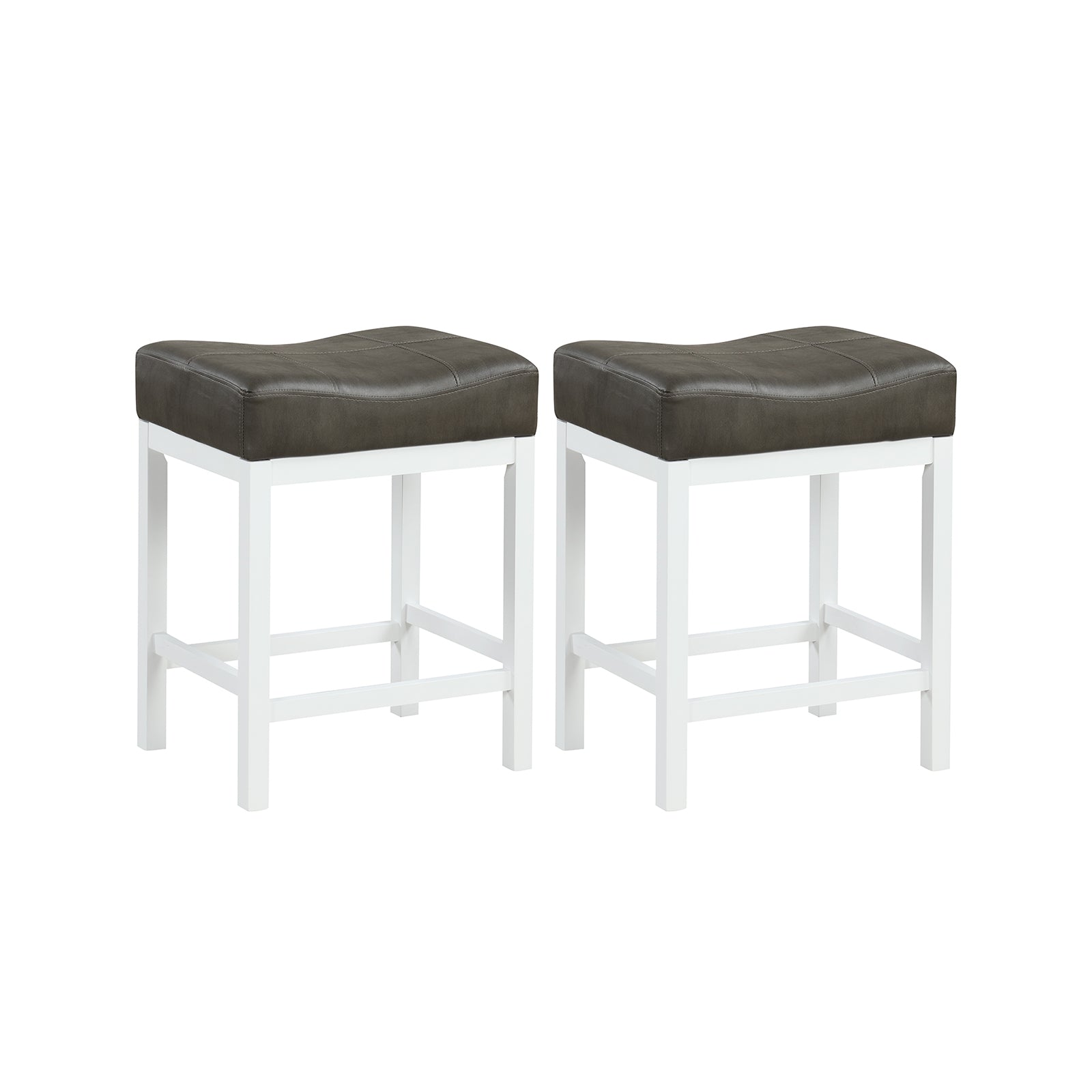 24.5 Inches Linen Fabric Saddle Stools Set of 2 with Cushioned Seat-Black and White, Black & White Bar Stools Black & White at Gallery Canada