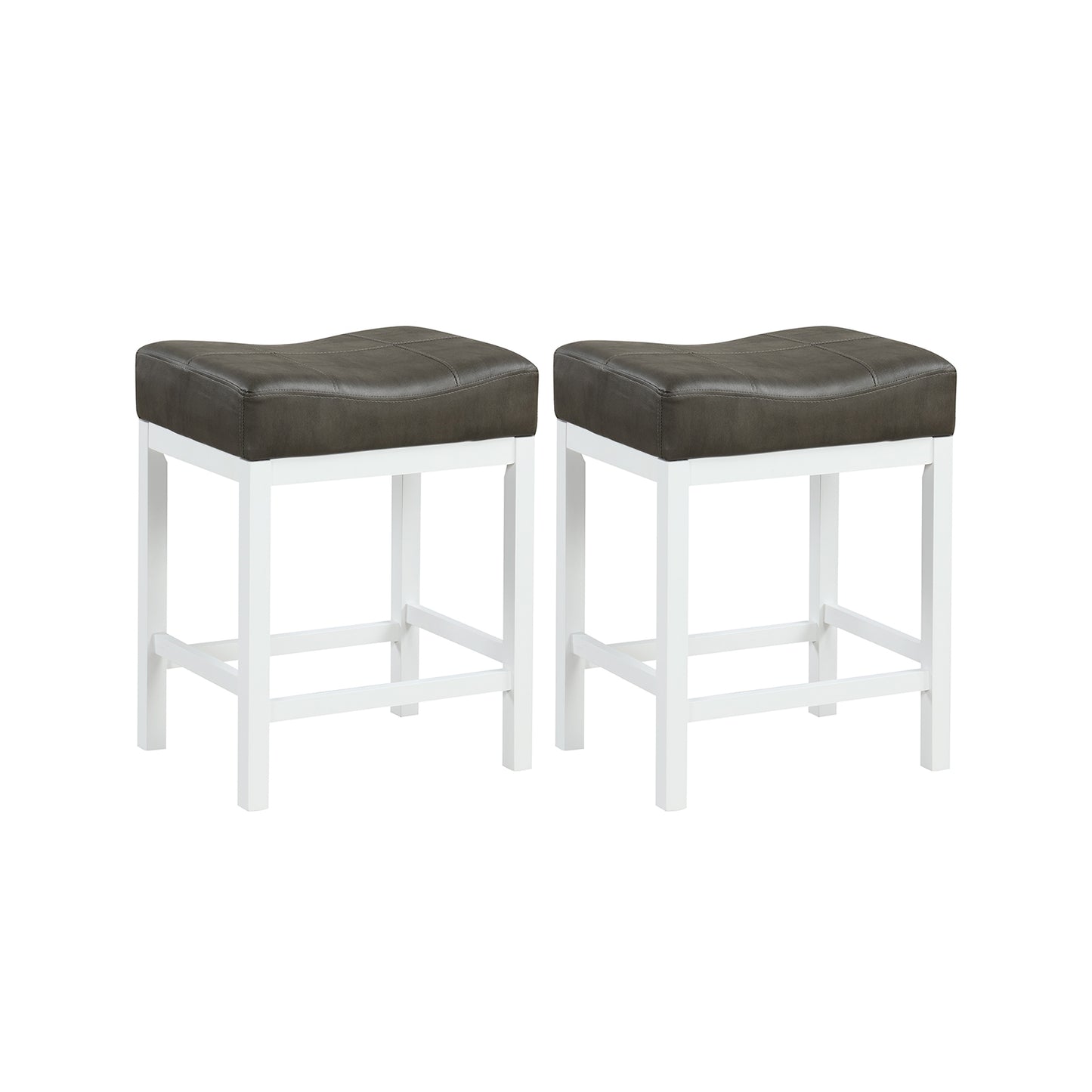 24.5 Inches Linen Fabric Saddle Stools Set of 2 with Cushioned Seat-Black and White, Black & White Bar Stools Black & White at Gallery Canada
