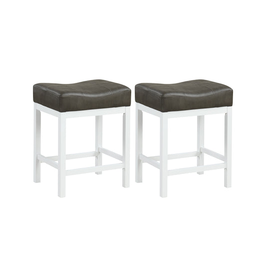 24.5 Inches Linen Fabric Saddle Stools Set of 2 with Cushioned Seat-Black and White, Black & White Bar Stools Black & White at Gallery Canada
