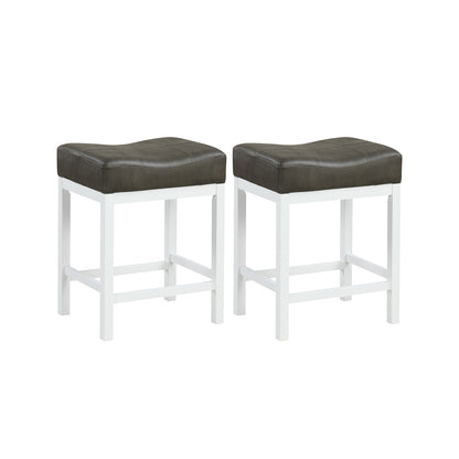 24.5 Inches Linen Fabric Saddle Stools Set of 2 with Cushioned Seat-Black and White, Black & White Bar Stools at Gallery Canada