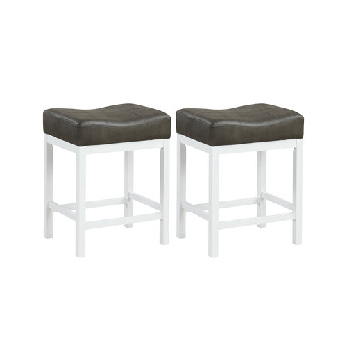 24.5 Inches Linen Fabric Saddle Stools Set of 2 with Cushioned Seat-Black and White, Black & White