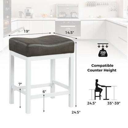 24.5 Inches Linen Fabric Saddle Stools Set of 2 with Cushioned Seat-Black and White, Black & White Bar Stools at Gallery Canada