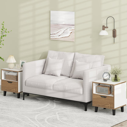 Nightstand Set of 2 with Drawer and Open Storage Shelf for Bedroom, White Nightstands at Gallery Canada