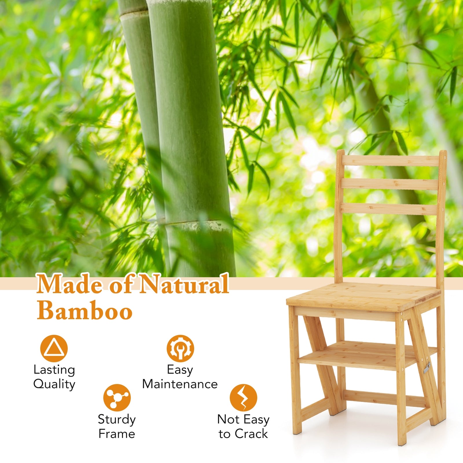 Multifunctional 3-in-1 Ladder Chair Display Plant Stand for Library Kitchen Office, Natural Patio Dining Chairs at Gallery Canada