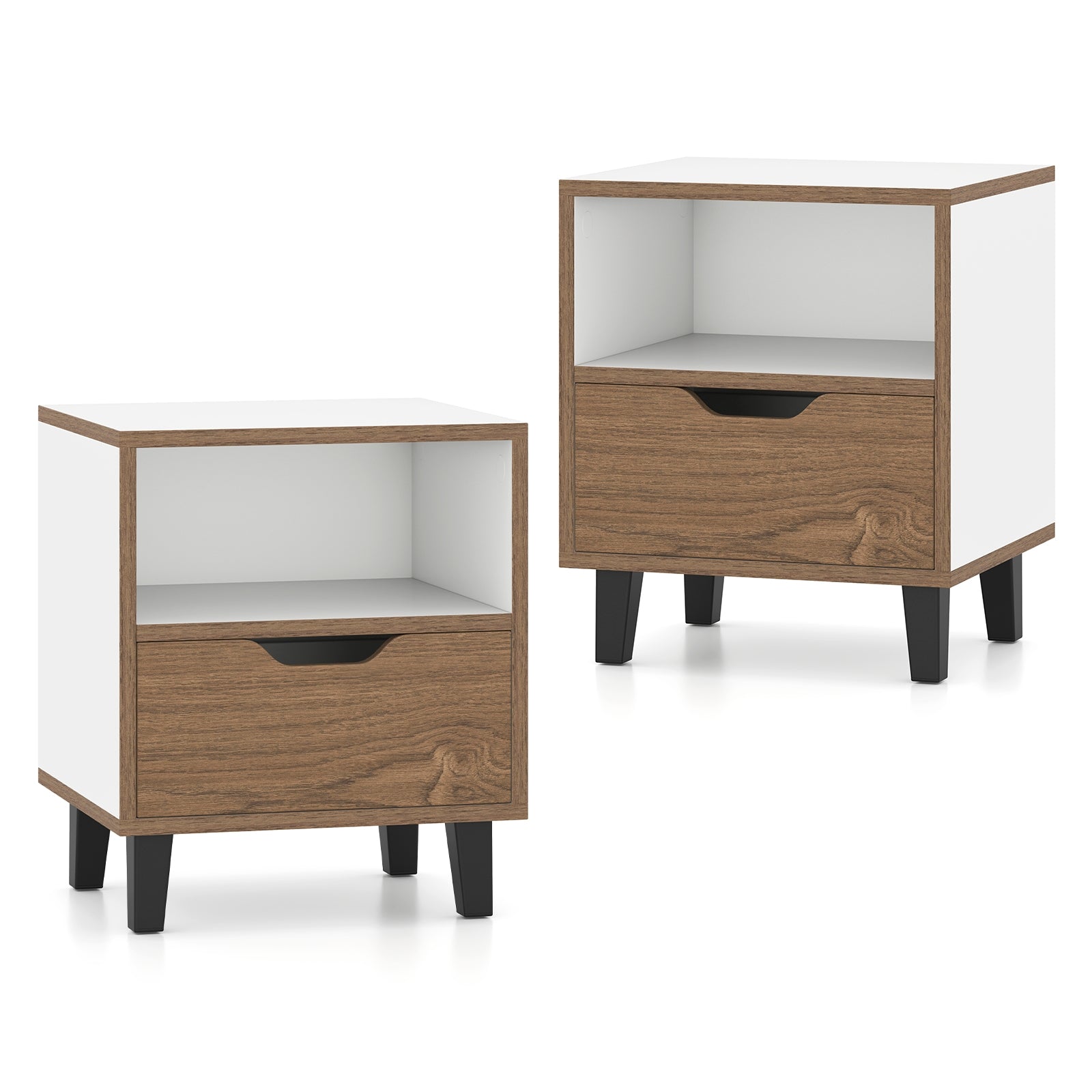 Nightstand Set of 2 with Drawer and Open Storage Shelf for Bedroom, White Nightstands at Gallery Canada