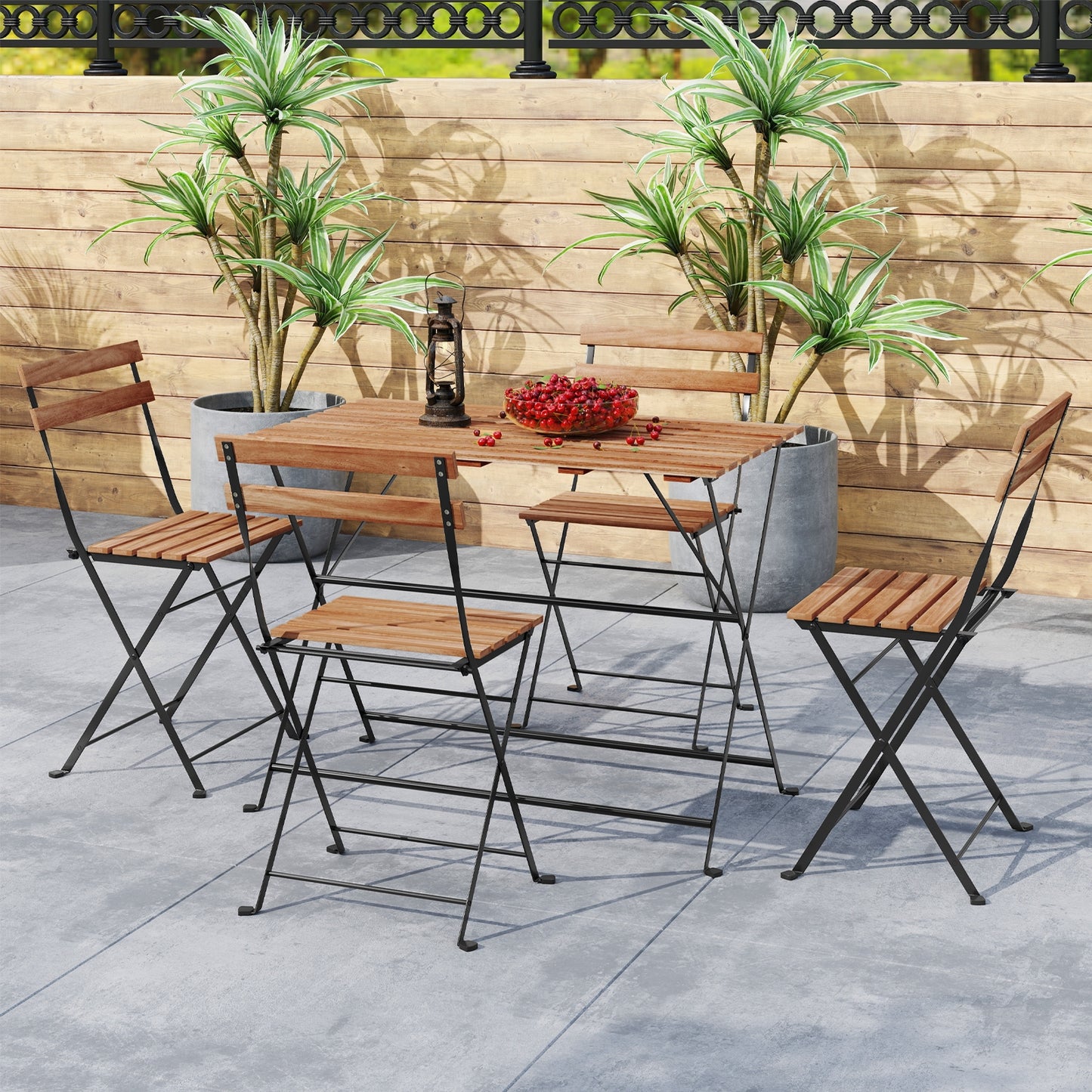 5 Piece Patio Acacia Wood Dining Set with 4 Folding Chairs, Brown Patio Dining Sets at Gallery Canada