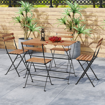 5 Piece Patio Acacia Wood Dining Set with 4 Folding Chairs, Brown Patio Dining Sets at Gallery Canada