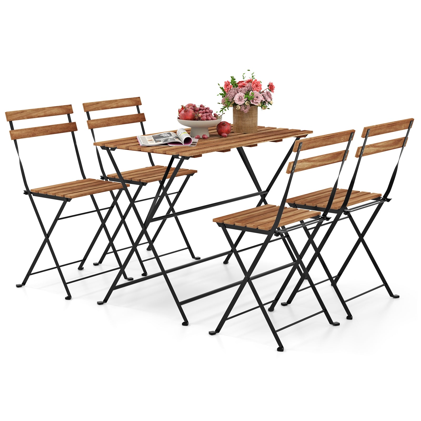 5 Piece Patio Acacia Wood Dining Set with 4 Folding Chairs, Brown Patio Dining Sets at Gallery Canada
