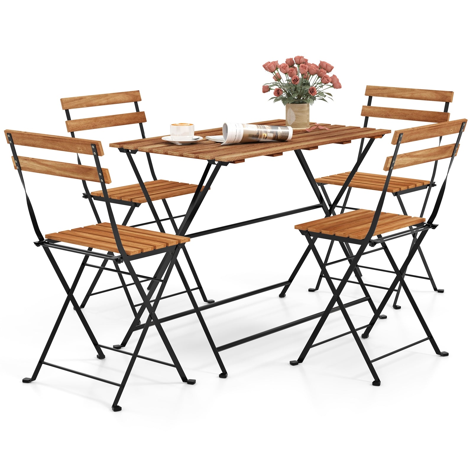 5 Piece Patio Acacia Wood Dining Set with 4 Folding Chairs, Brown Patio Dining Sets at Gallery Canada