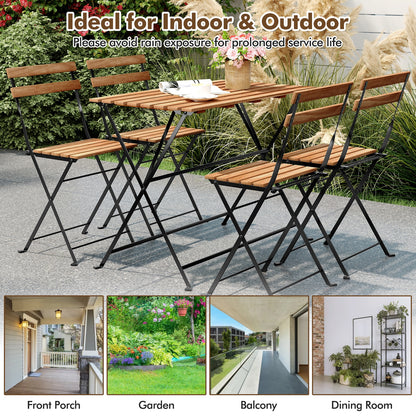 5 Piece Patio Acacia Wood Dining Set with 4 Folding Chairs, Brown Patio Dining Sets at Gallery Canada