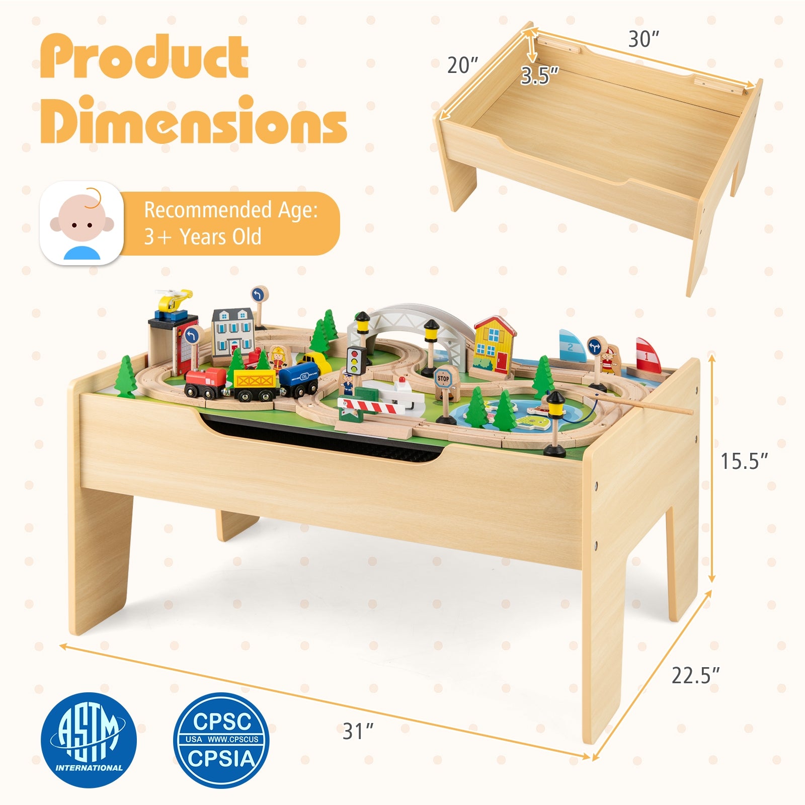 78 Pieces Activity Railway Playset for Kids Aged 3+, Natural Learning Toys at Gallery Canada