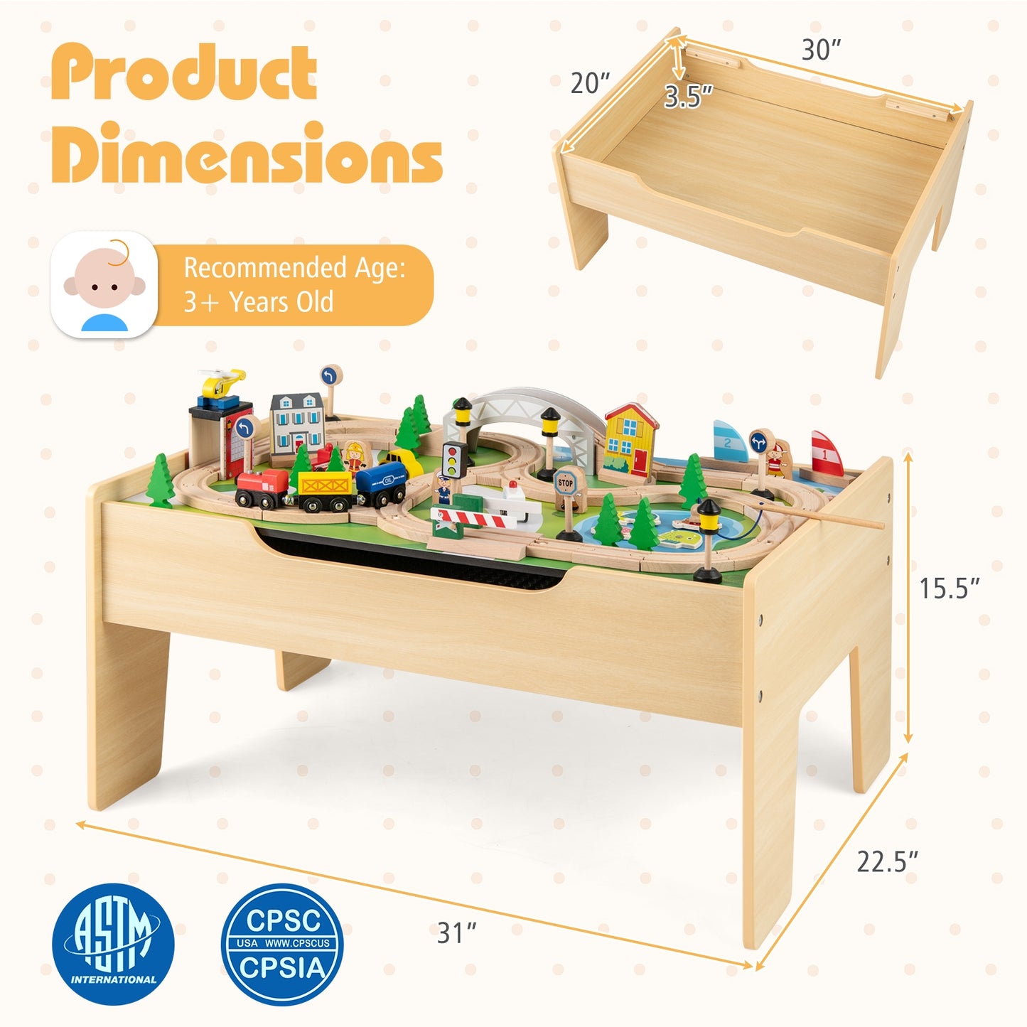 78 Pieces Activity Railway Playset for Kids Aged 3+, Natural Learning Toys at Gallery Canada
