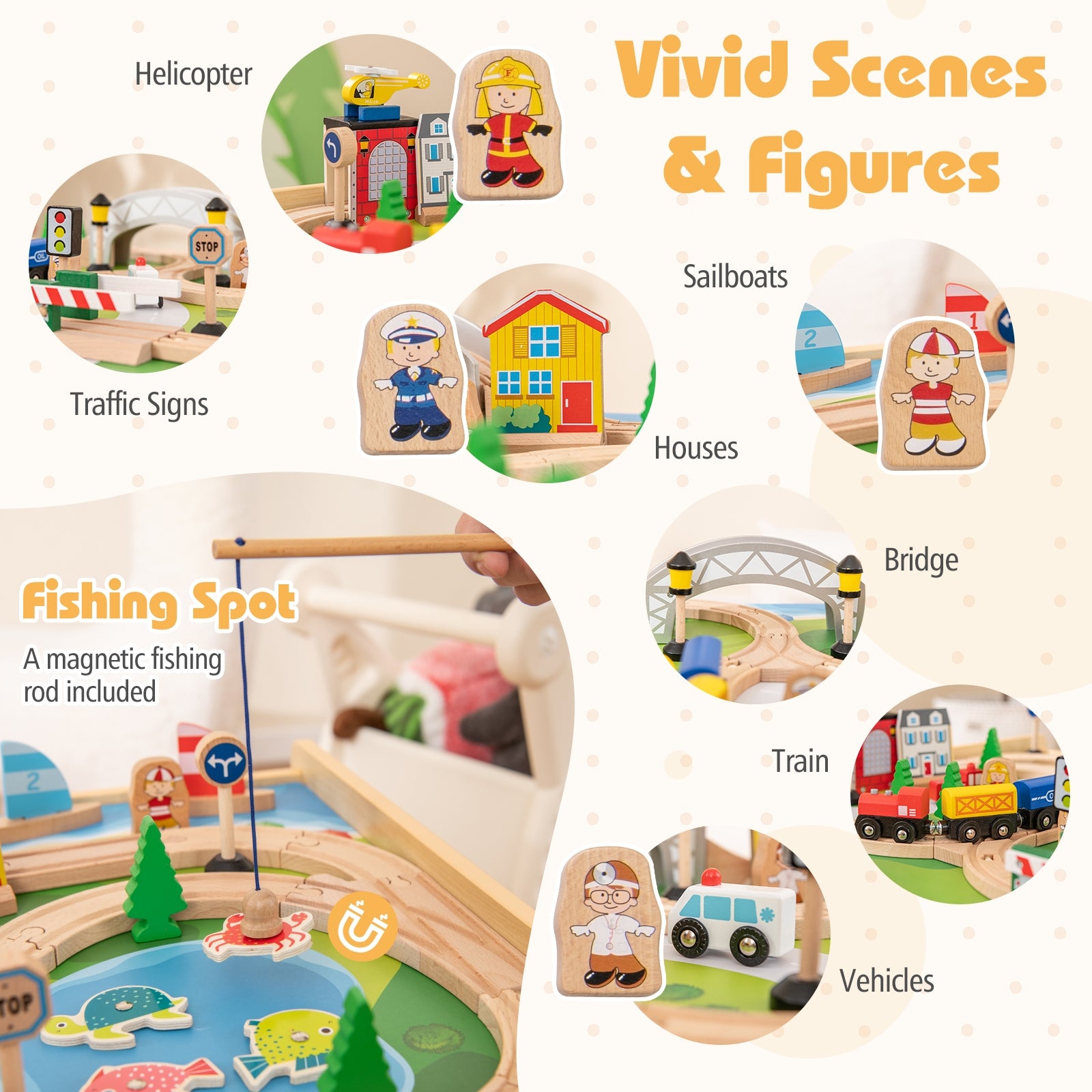 78 Pieces Activity Railway Playset for Kids Aged 3+, Natural Learning Toys at Gallery Canada