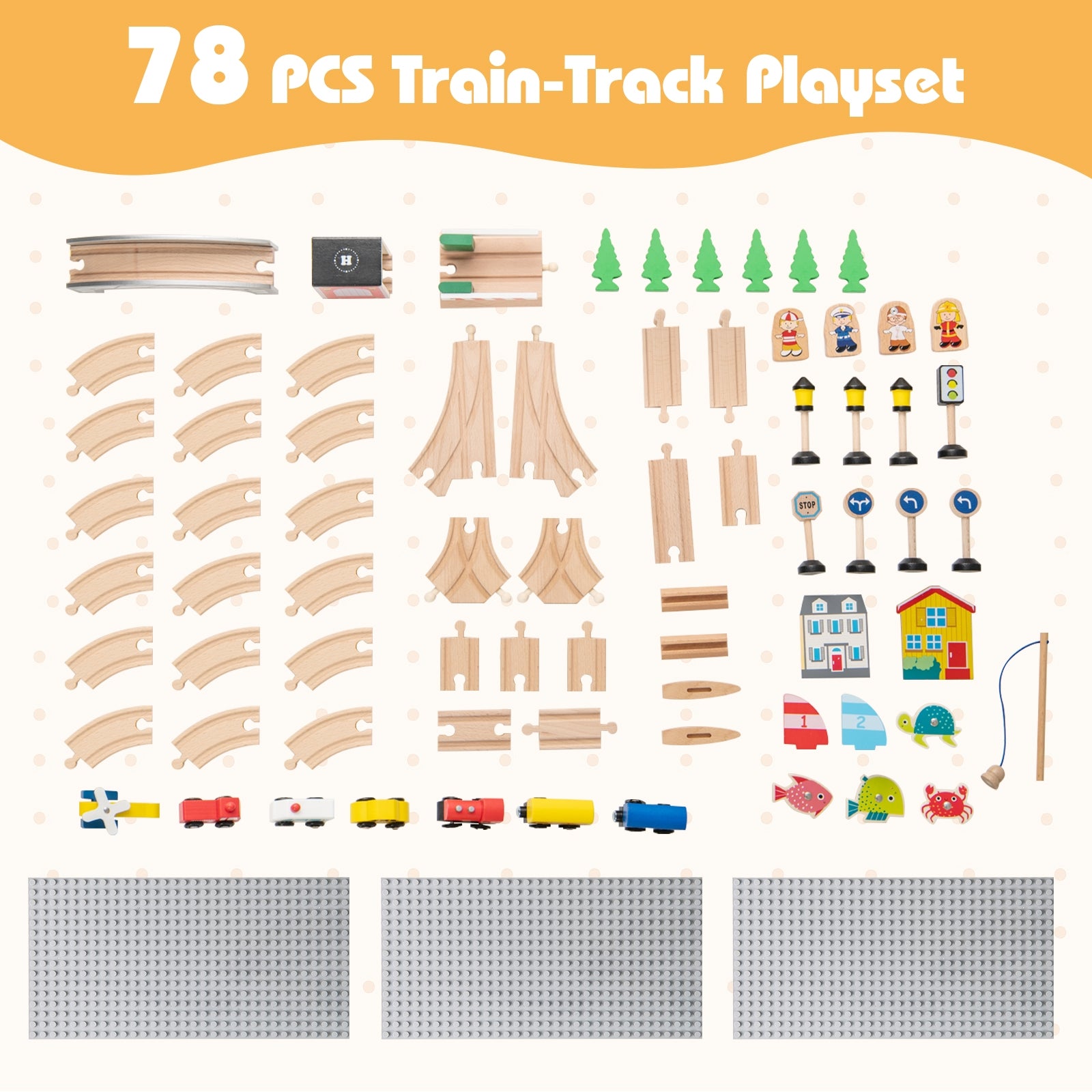 78 Pieces Activity Railway Playset for Kids Aged 3+, Natural Learning Toys at Gallery Canada