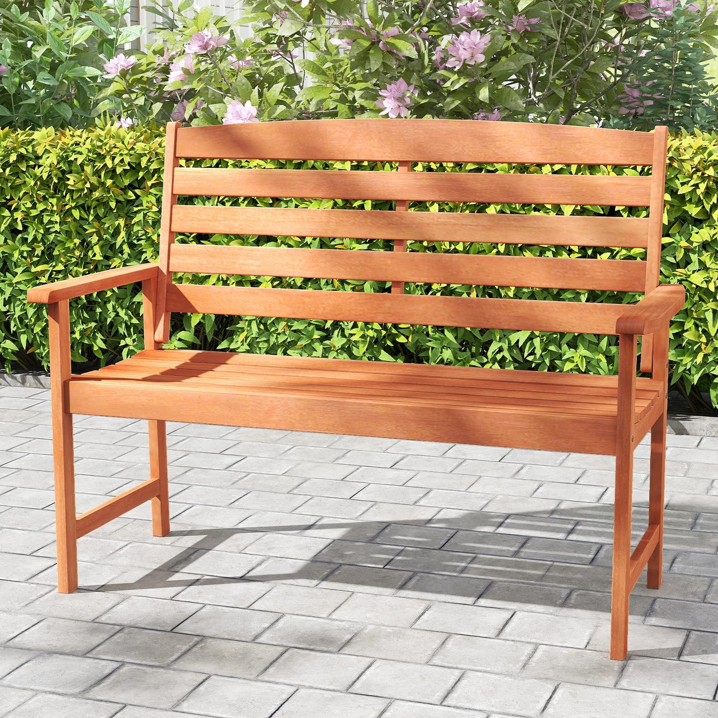 2-Person Wooden Garden Bench with Slatted Backrest and Comfortable Armrests, Natural Outdoor Benches at Gallery Canada