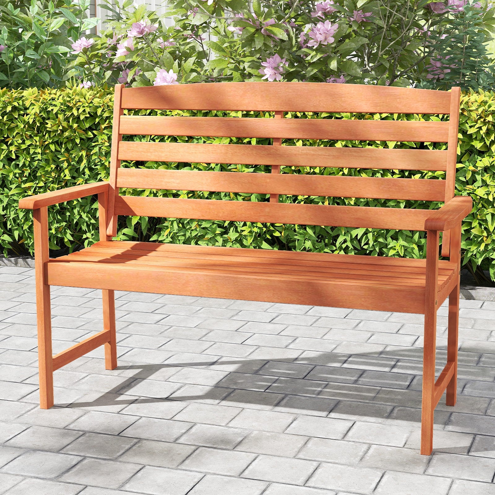 2-Person Wooden Garden Bench with Slatted Backrest and Comfortable Armrests, Natural Outdoor Benches at Gallery Canada