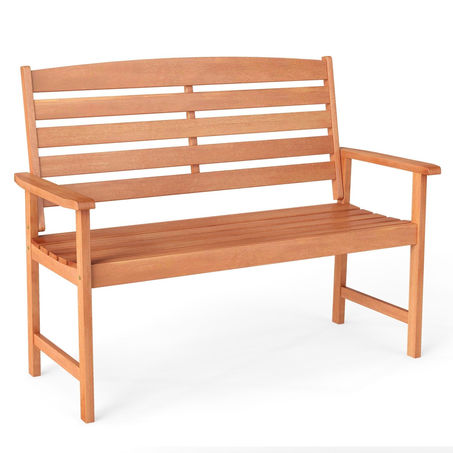 2-Person Wooden Garden Bench with Slatted Backrest and Comfortable Armrests, Natural Outdoor Benches Natural at Gallery Canada