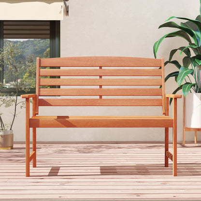 2-Person Wooden Garden Bench with Slatted Backrest and Comfortable Armrests, Natural Outdoor Benches at Gallery Canada