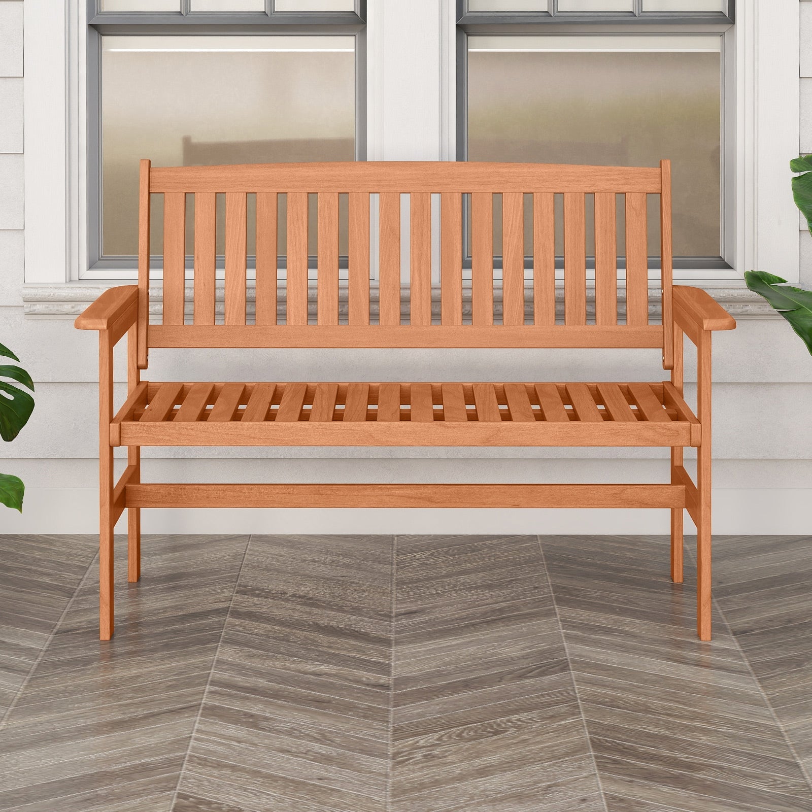 2-Person Patio Loveseat with Slatted Backrest and Comfortable Armrests, Natural Outdoor Benches at Gallery Canada