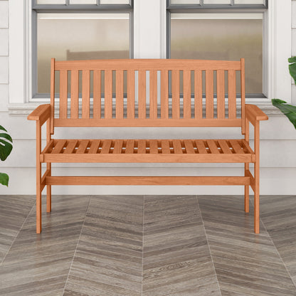 2-Person Patio Loveseat with Slatted Backrest and Comfortable Armrests, Natural Outdoor Benches at Gallery Canada