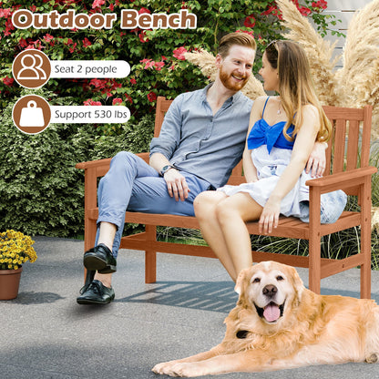 2-Person Patio Loveseat with Slatted Backrest and Comfortable Armrests, Natural Outdoor Benches at Gallery Canada