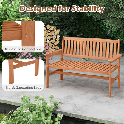 2-Person Patio Loveseat with Slatted Backrest and Comfortable Armrests, Natural Outdoor Benches at Gallery Canada