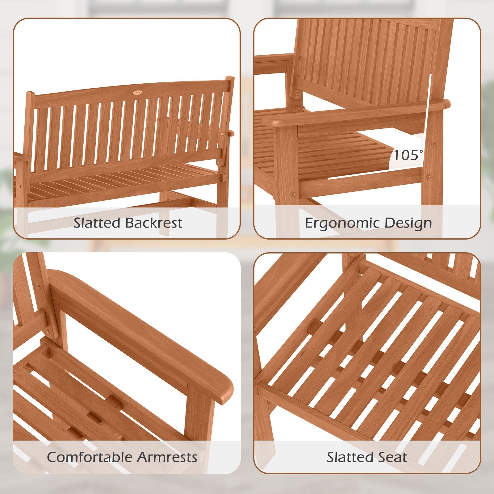 2-Person Patio Loveseat with Slatted Backrest and Comfortable Armrests, Natural Outdoor Benches at Gallery Canada