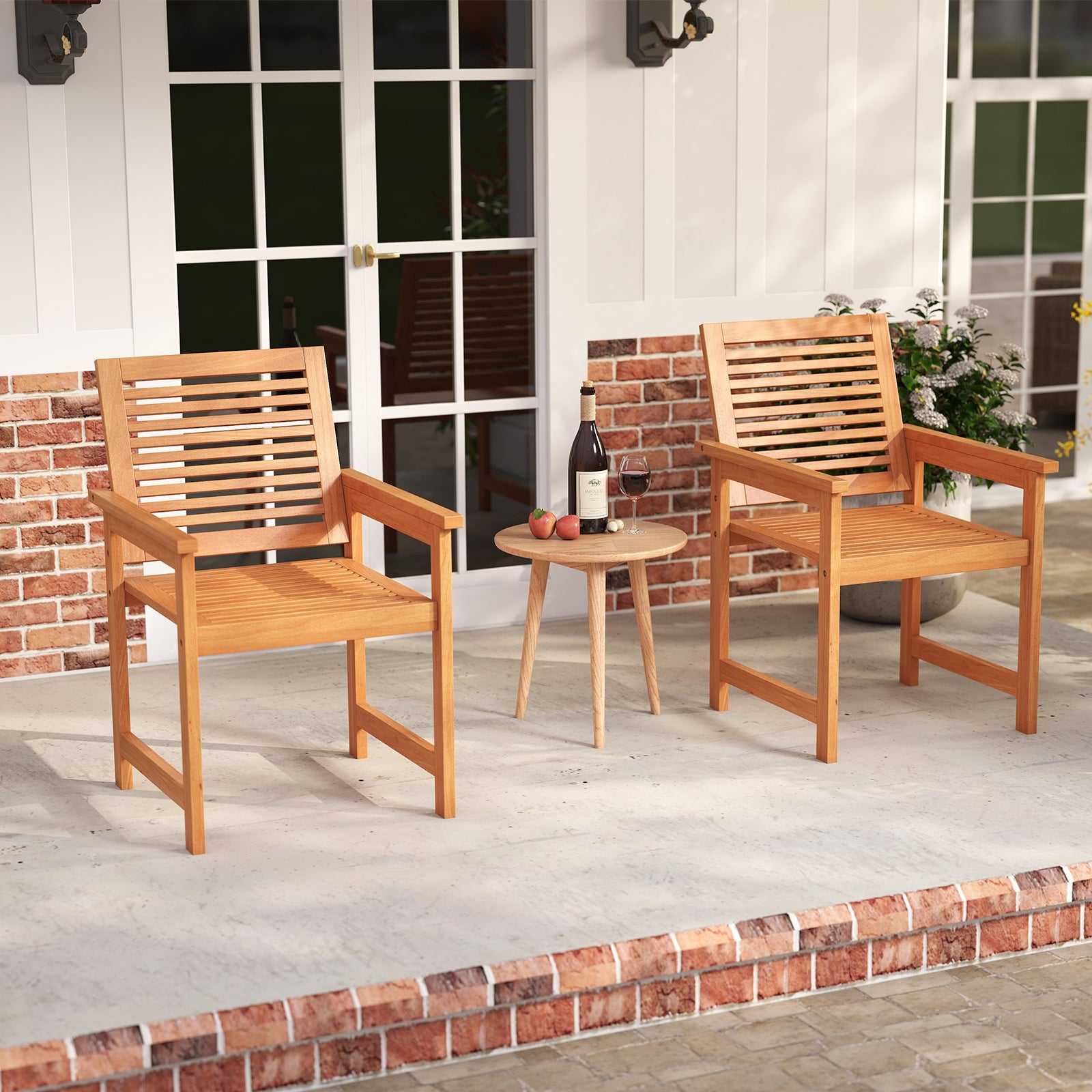 Patio Chairs Set of 2 with Inclined Backrests and Slatted Seats, Natural Patio Dining Chairs at Gallery Canada