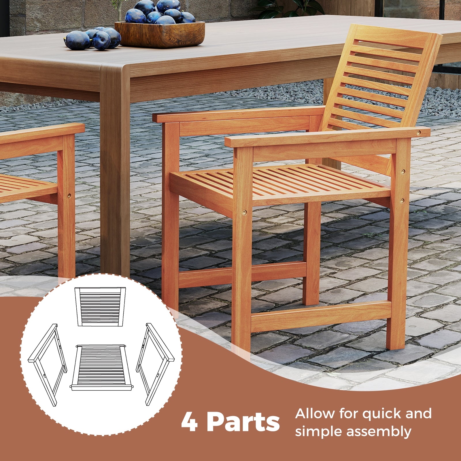 Patio Chairs Set of 2 with Inclined Backrests and Slatted Seats, Natural Patio Dining Chairs at Gallery Canada