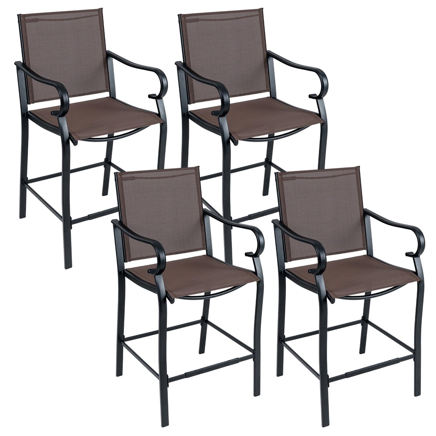 Outdoor Counter Height Bar Stools Set of 4 with Breathable Mesh Fabric, Brown Patio Bar Furniture Brown at Gallery Canada