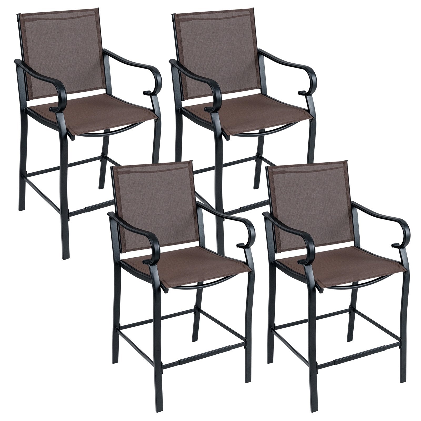 Outdoor Counter Height Bar Stools Set of 4 with Breathable Mesh Fabric, Brown Patio Bar Furniture Brown at Gallery Canada