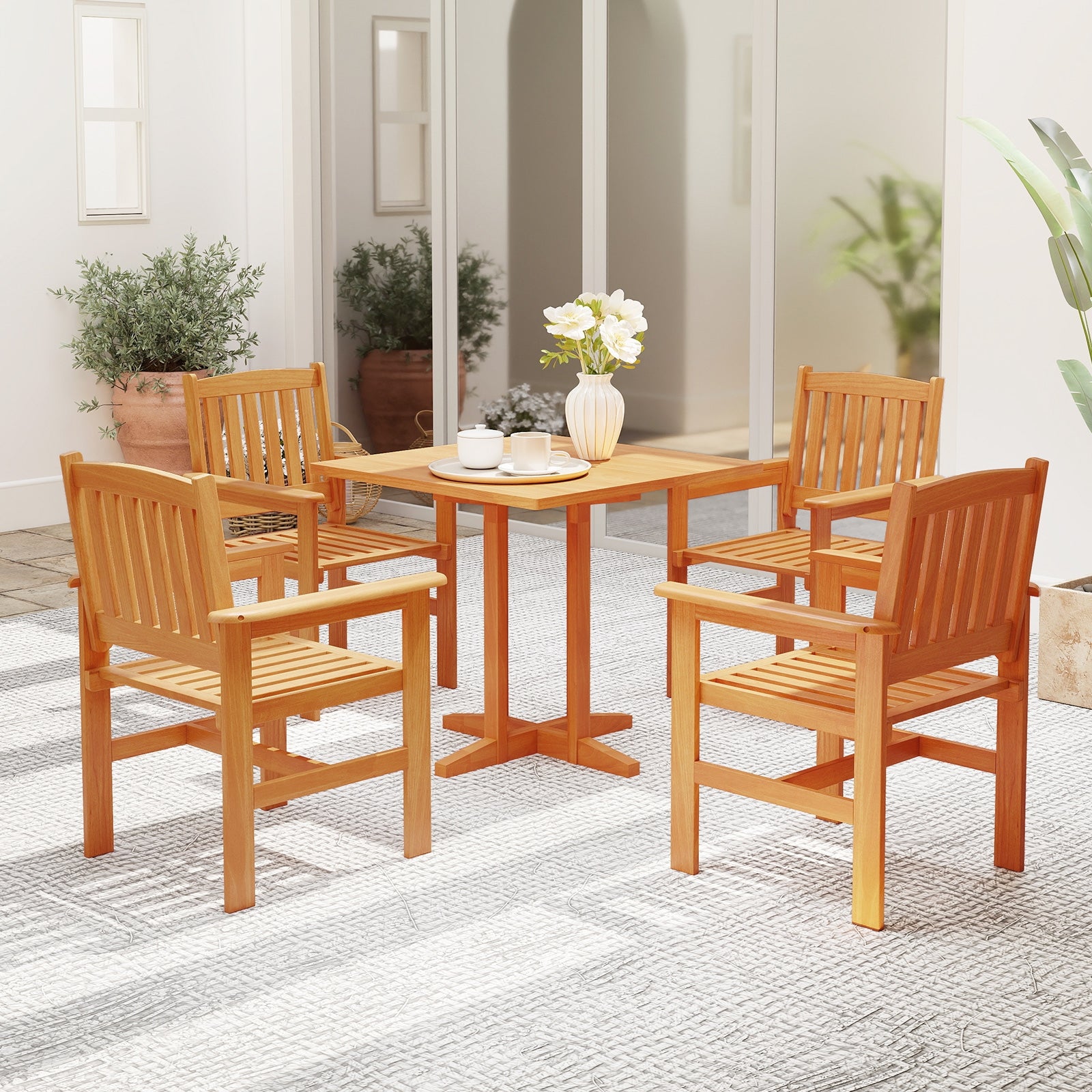 Wooden Patio Chairs Set of 2 with Inclined Backrests , Natural Patio Dining Chairs at Gallery Canada