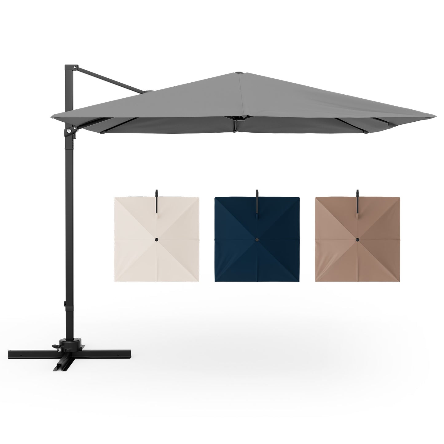 9.5 Feet Square Patio Cantilever Umbrella with 360° Rotation, Gray Outdoor Umbrellas at Gallery Canada