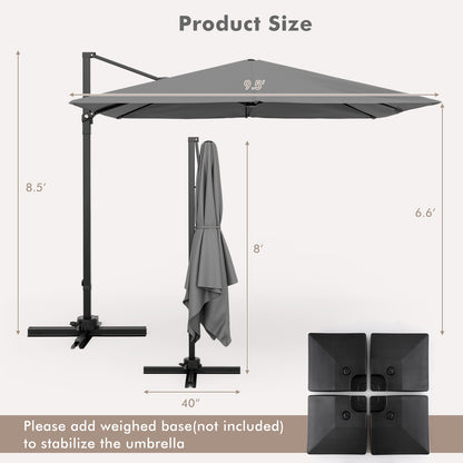 9.5 Feet Square Patio Cantilever Umbrella with 360° Rotation, Gray Outdoor Umbrellas at Gallery Canada