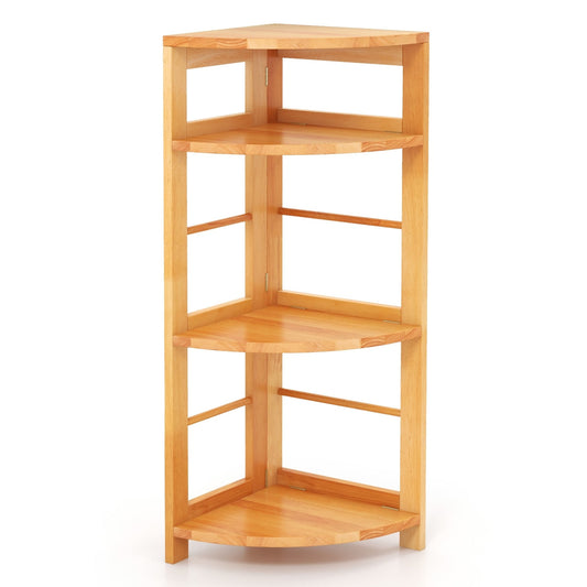4-Tier Corner Shelf, Rubber Wood Frame, Anti-Toppling Kit, Natural Cabinets & Chests Natural at Gallery Canada