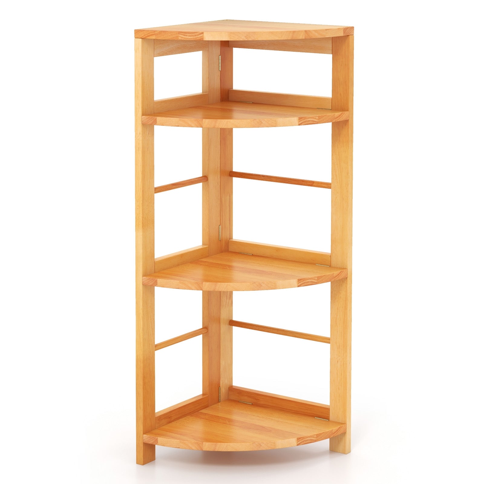 4-Tier Corner Shelf with Rubber Wood Frame and Anti-Toppling Kit, Natural Cabinets & Chests at Gallery Canada