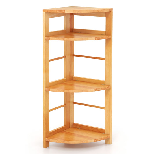 4-Tier Corner Shelf, Rubber Wood Frame, Anti-Toppling Kit, Natural Cabinets & Chests Natural at Gallery Canada