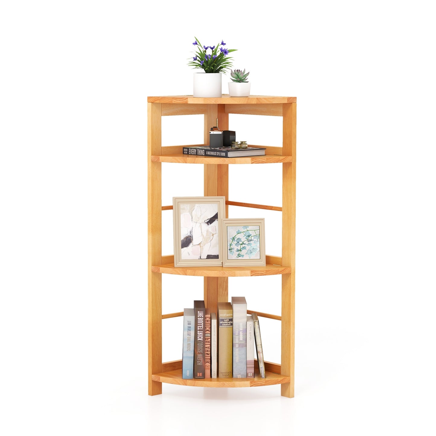 4-Tier Corner Shelf with Rubber Wood Frame and Anti-Toppling Kit, Natural Cabinets & Chests at Gallery Canada