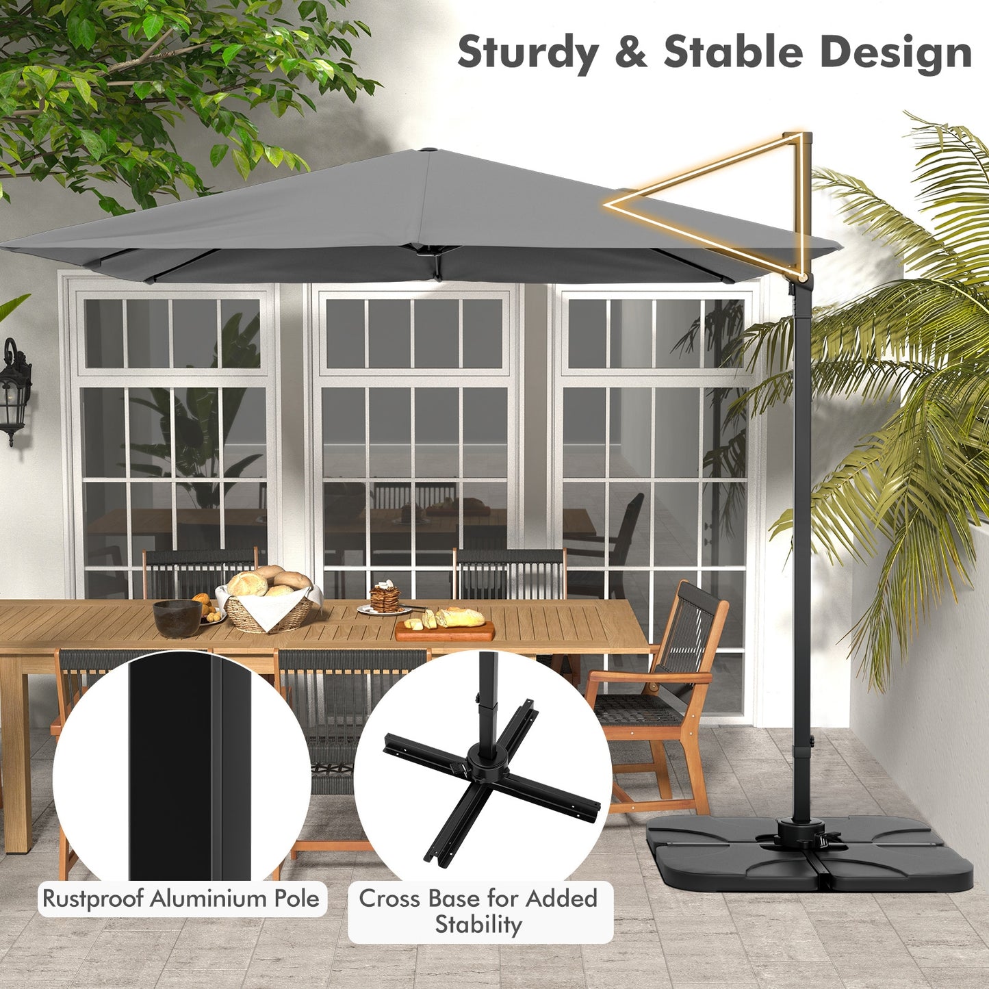 9.5 Feet Square Patio Cantilever Umbrella with 360° Rotation, Gray Outdoor Umbrellas at Gallery Canada