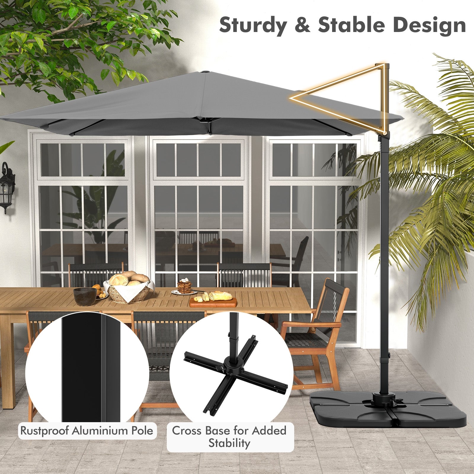 9.5 Feet Square Patio Cantilever Umbrella with 360° Rotation, Gray Outdoor Umbrellas at Gallery Canada