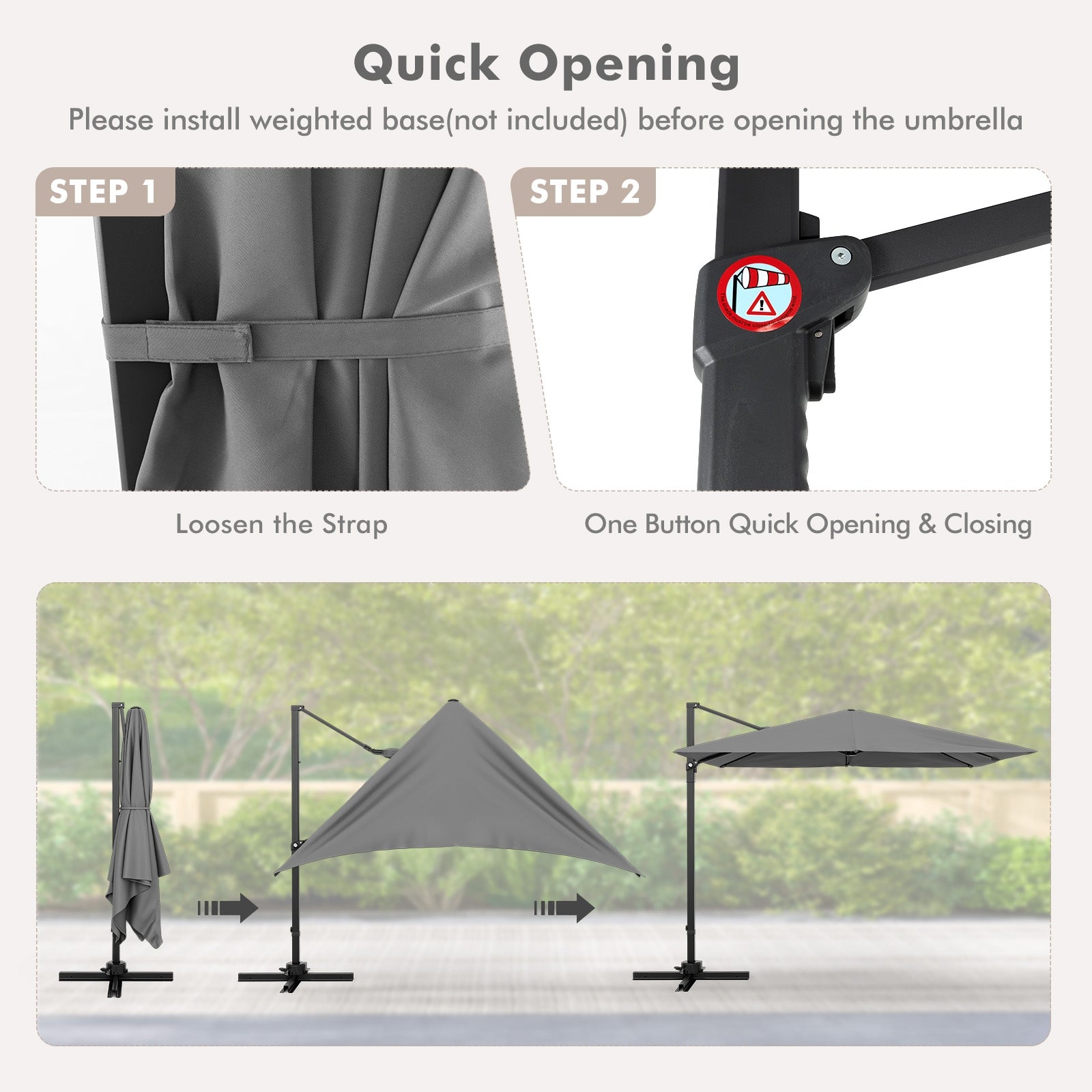 9.5 Feet Square Patio Cantilever Umbrella with 360° Rotation, Gray Outdoor Umbrellas at Gallery Canada