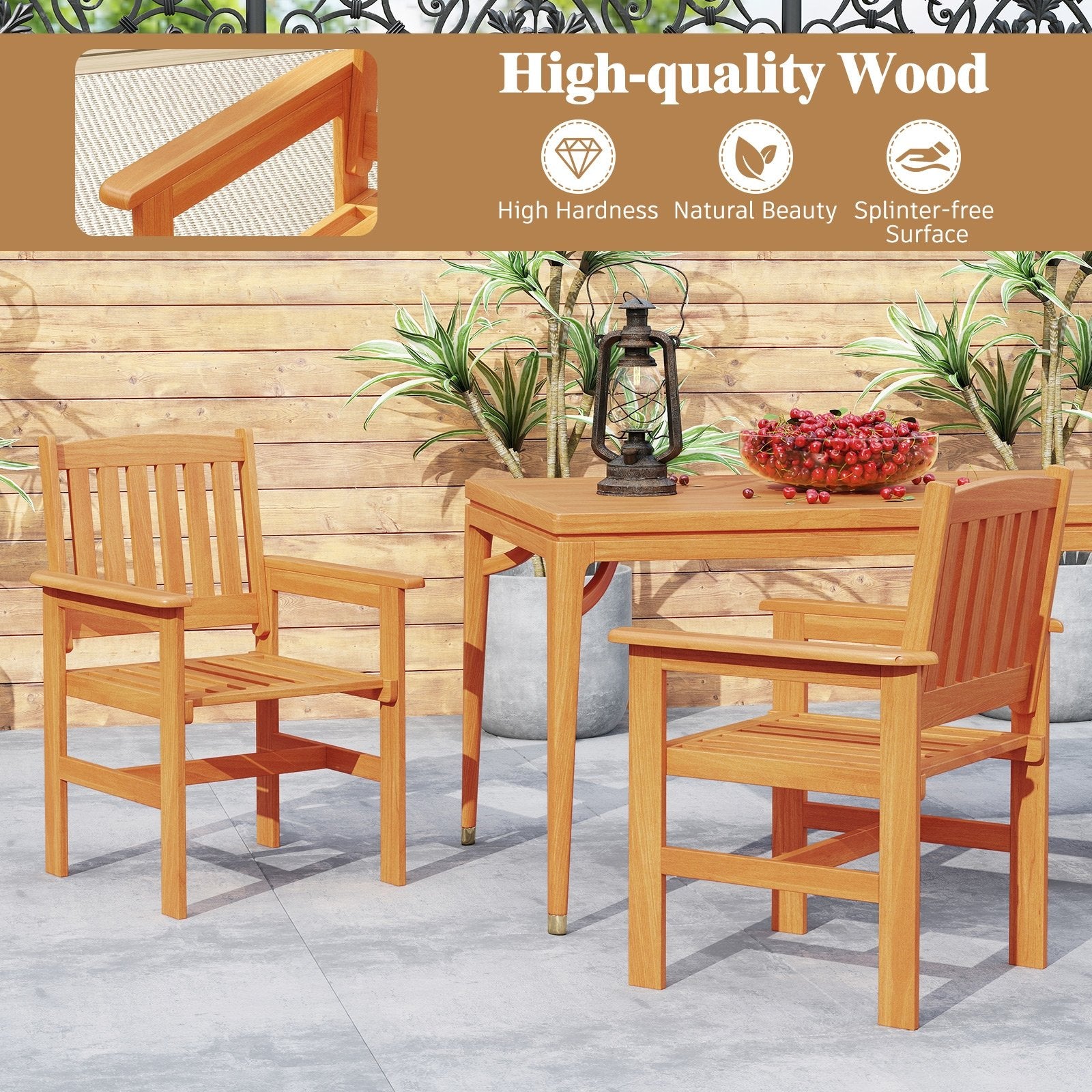 Wooden Patio Chairs Set of 2 with Inclined Backrests , Natural Patio Dining Chairs at Gallery Canada