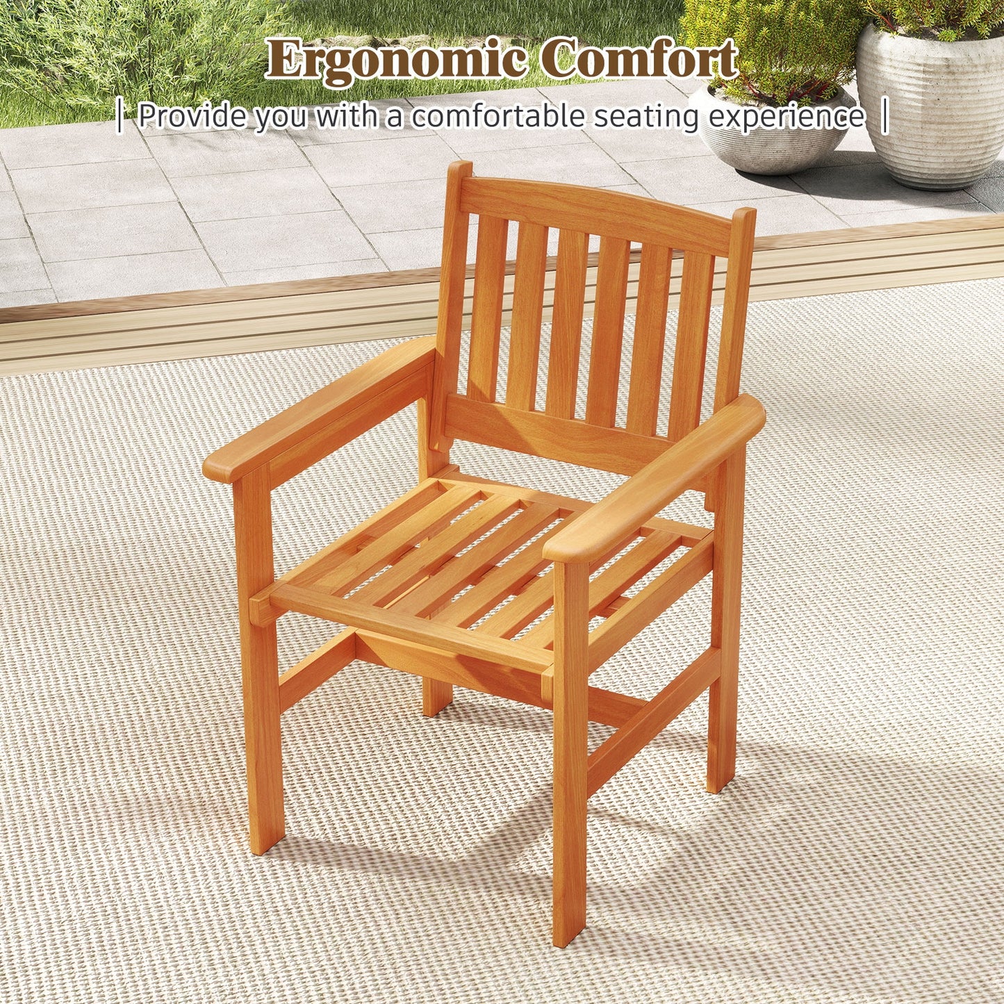 Wooden Patio Chairs Set of 2 with Inclined Backrests , Natural Patio Dining Chairs at Gallery Canada