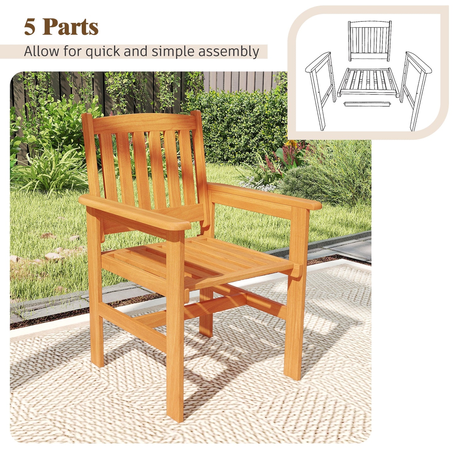 Wooden Patio Chairs Set of 2 with Inclined Backrests , Natural Patio Dining Chairs at Gallery Canada