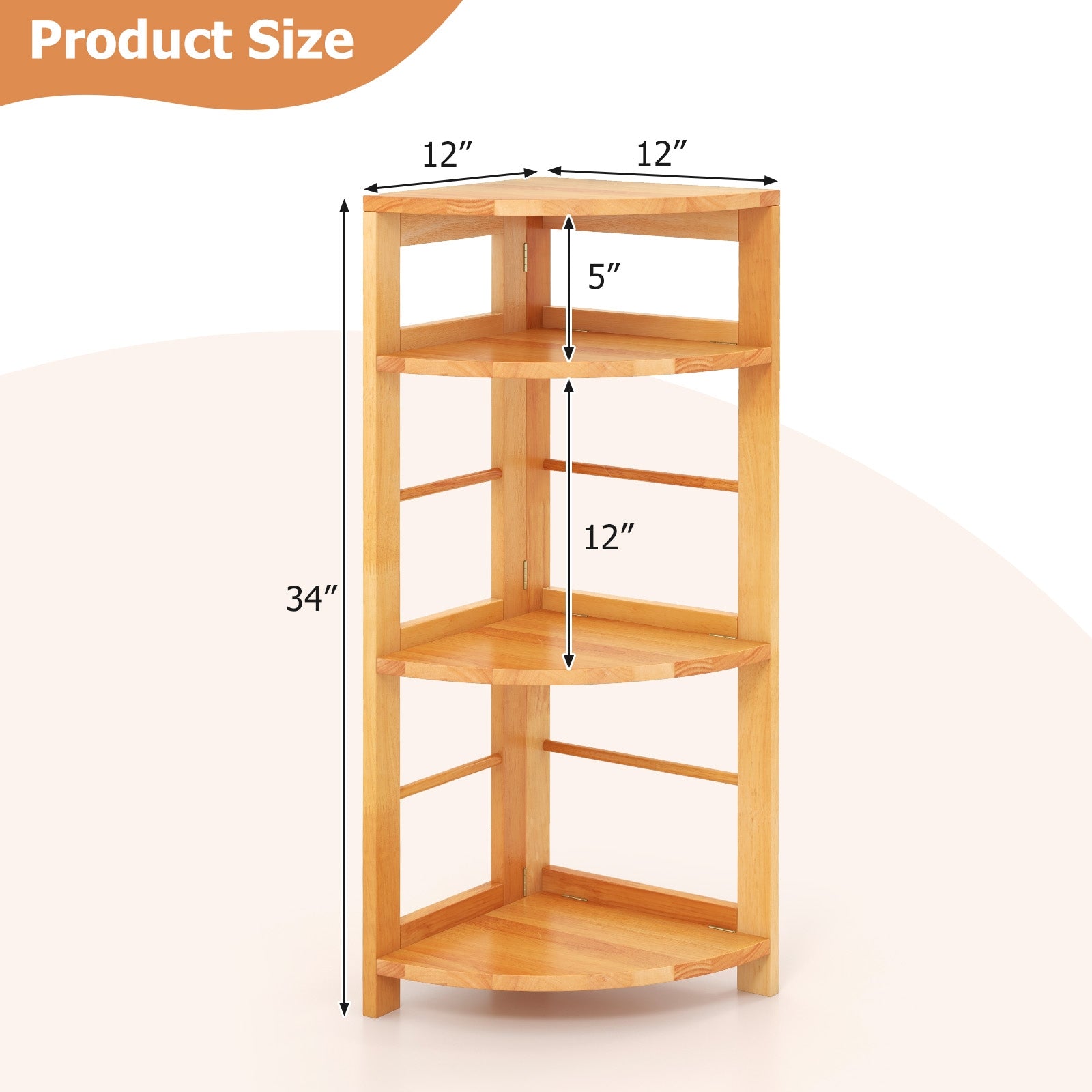 4-Tier Corner Shelf with Rubber Wood Frame and Anti-Toppling Kit, Natural Cabinets & Chests at Gallery Canada