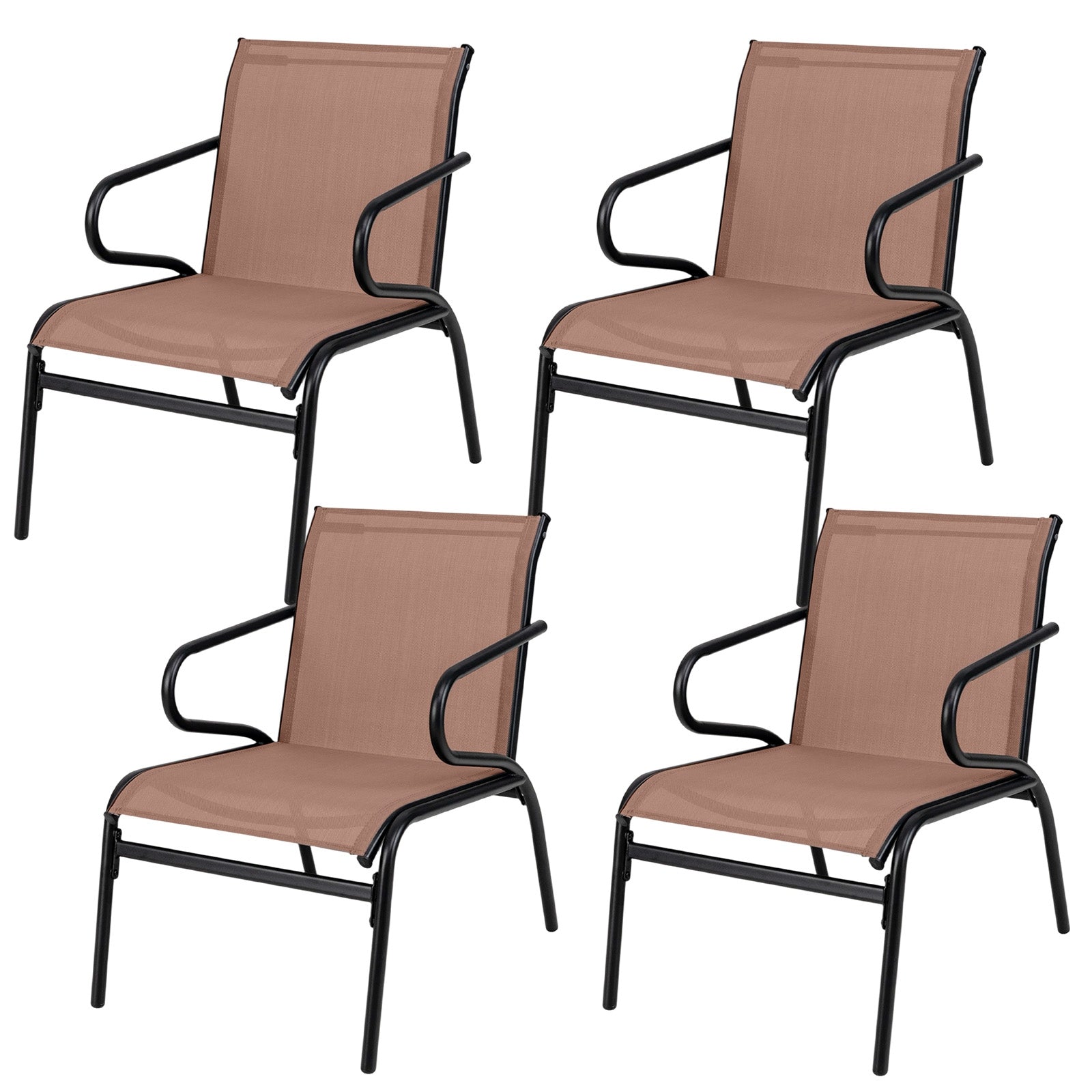 Patio Chairs Set of 4 with Breathable Fabric for Poolside, Coffee Patio Dining Chairs Coffee at Gallery Canada