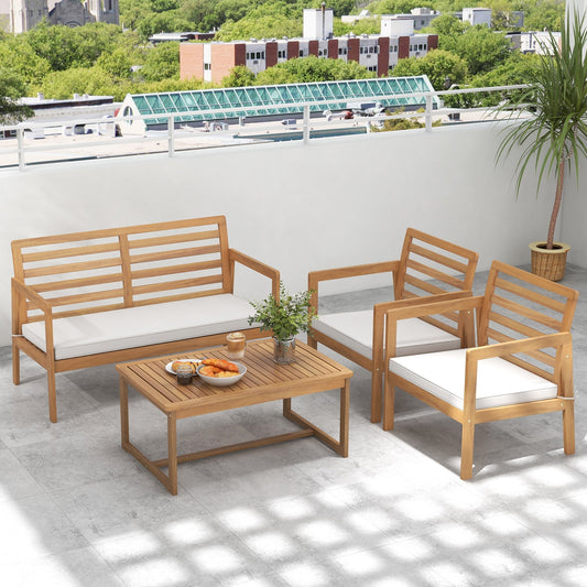 4 Piece Wood Patio Conversation Set with 2 Armchairs and Coffee Table, White Patio Conversation Sets White at Gallery Canada