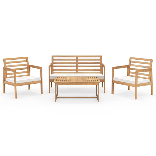 4 Piece Wood Patio Conversation Set with 2 Armchairs and Coffee Table, White Patio Conversation Sets White at Gallery Canada